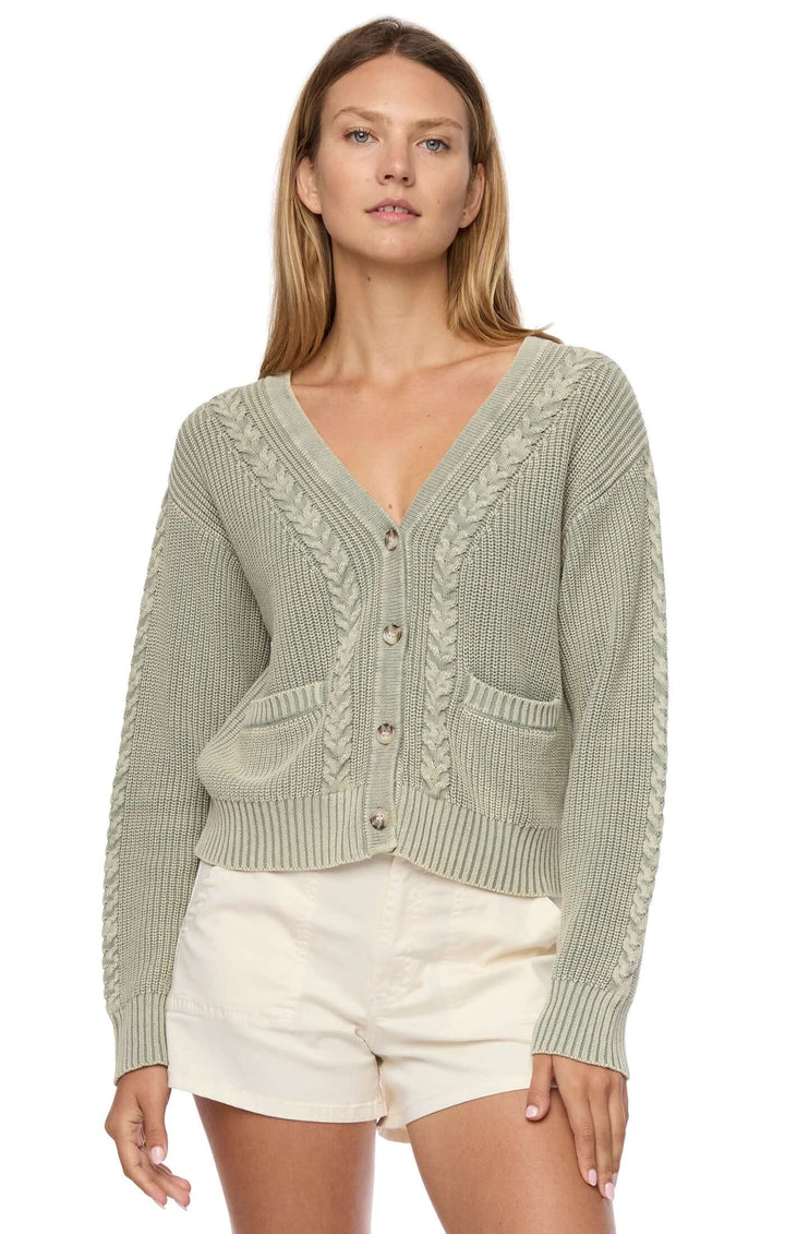 green braided cardigan