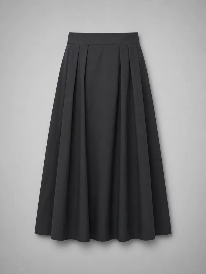 Margot Classic Black Poplin Midi Skirt