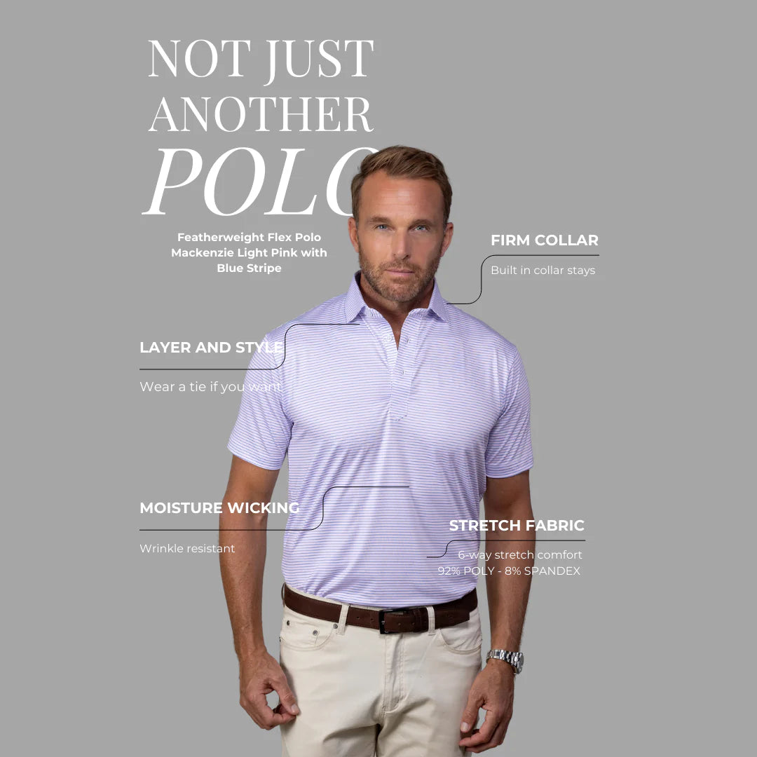 Collars & Co. Featherweight Flex Polo Mackenzie Light Pink with Blue Stripe