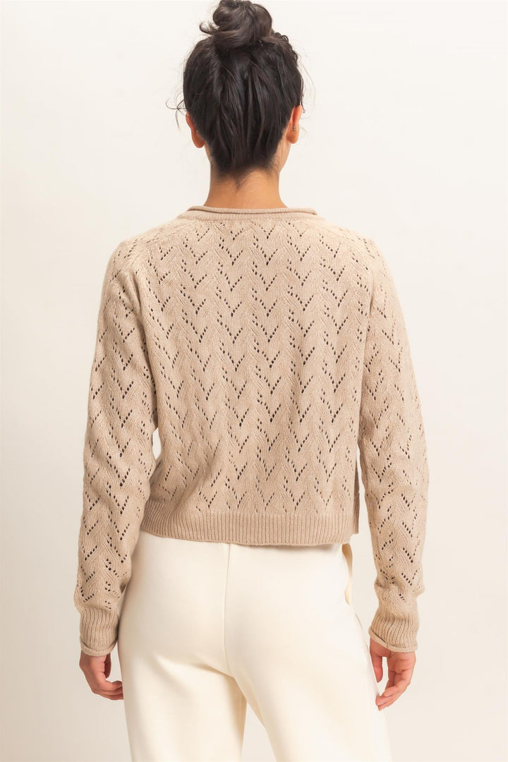 Pointelle Knit Button Front Cardigan