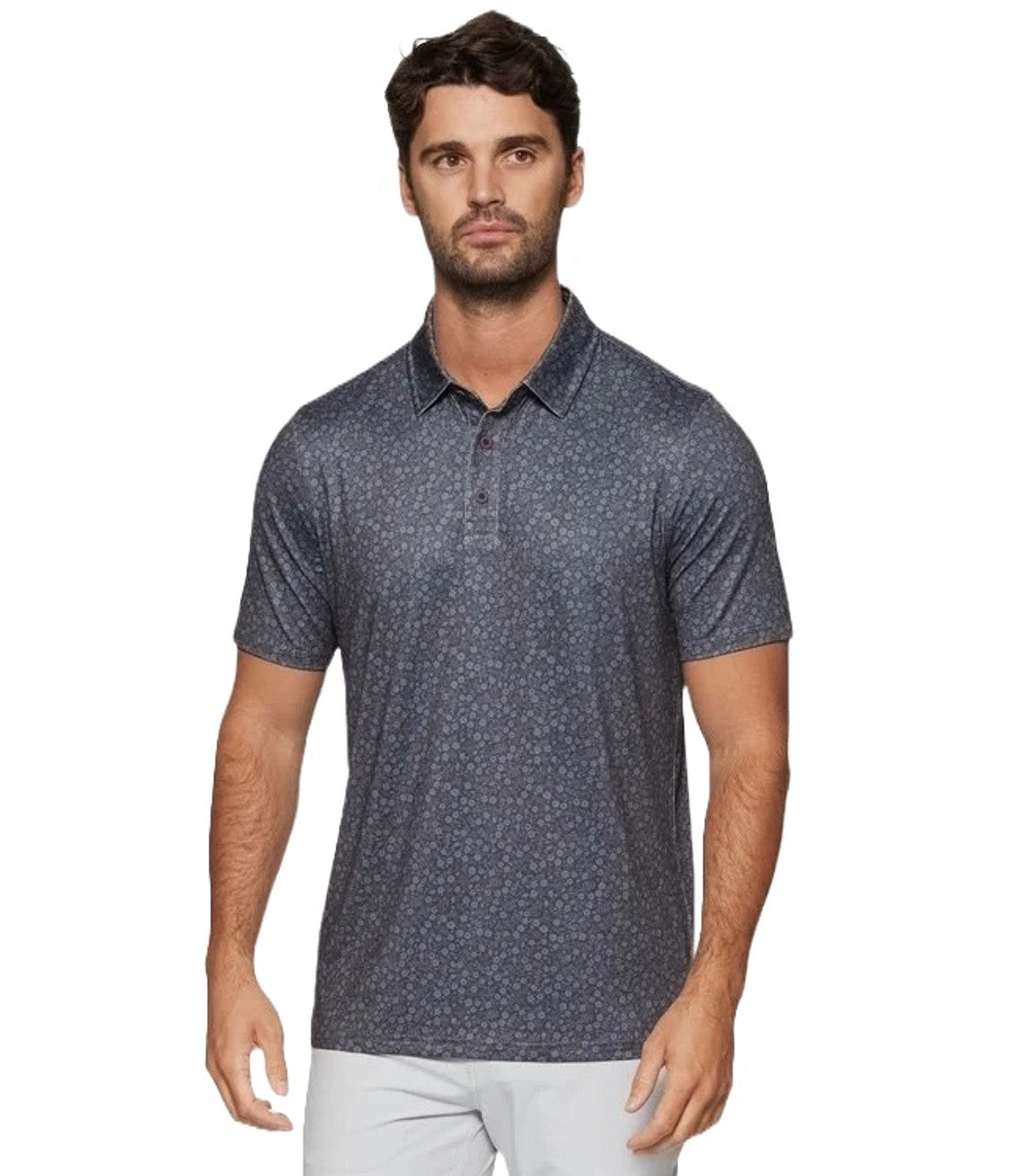 Black floral mens polo