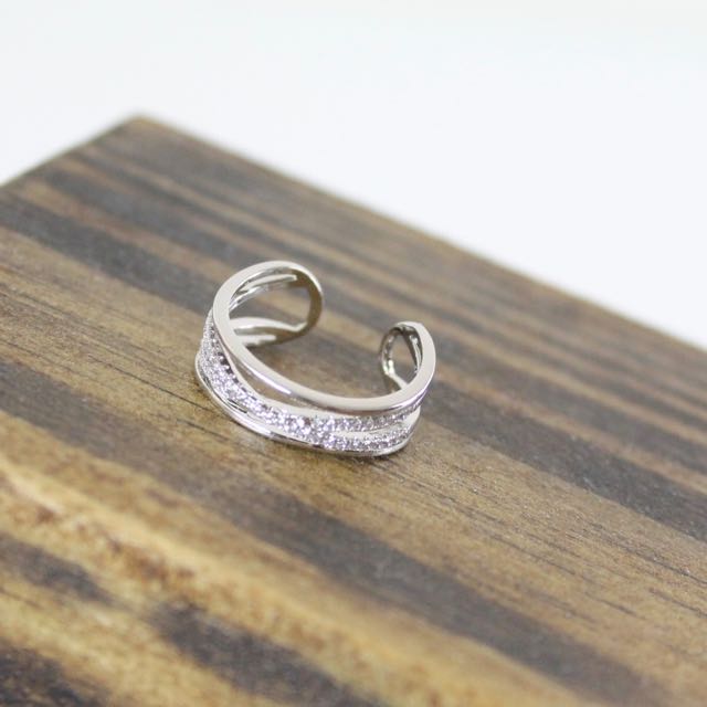 Adjustable Ring 3 row metal/ Crystal