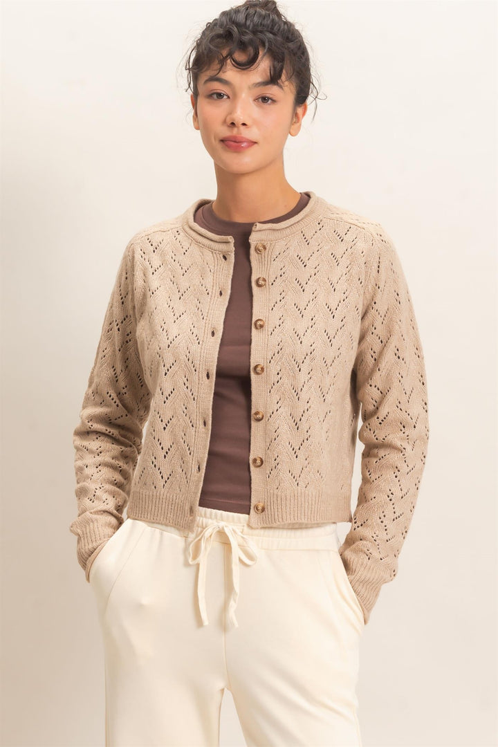 Pointelle Knit Button Front Cardigan