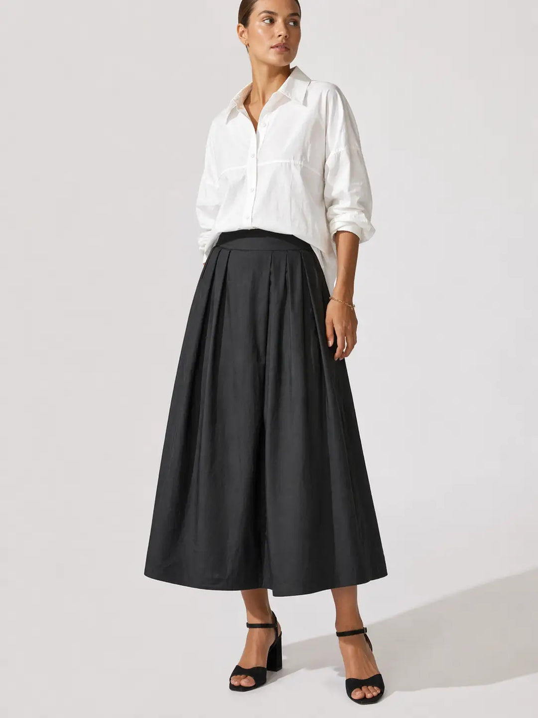 Margot Classic Black Poplin Midi Skirt