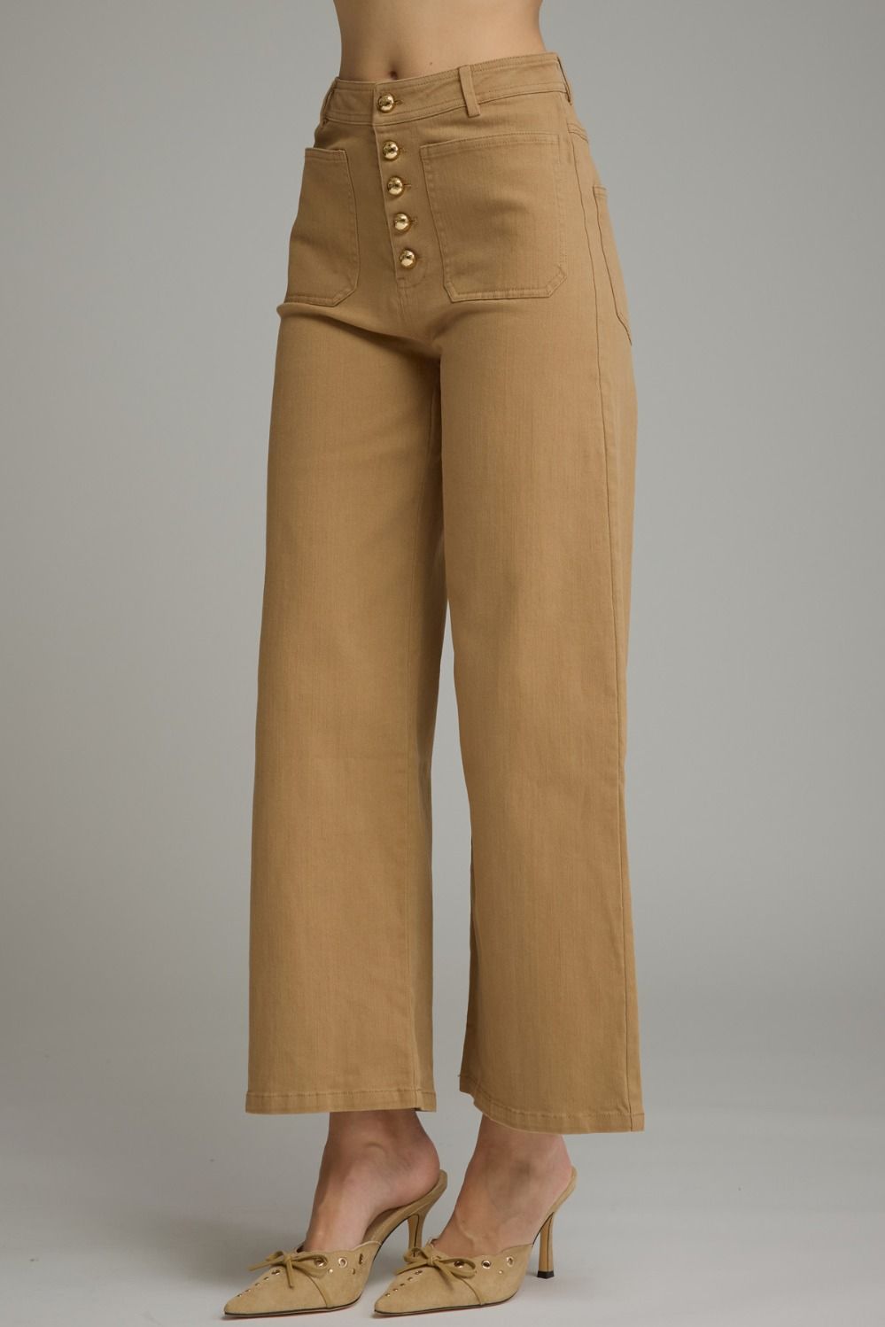 Button Fly Wide Leg Pant