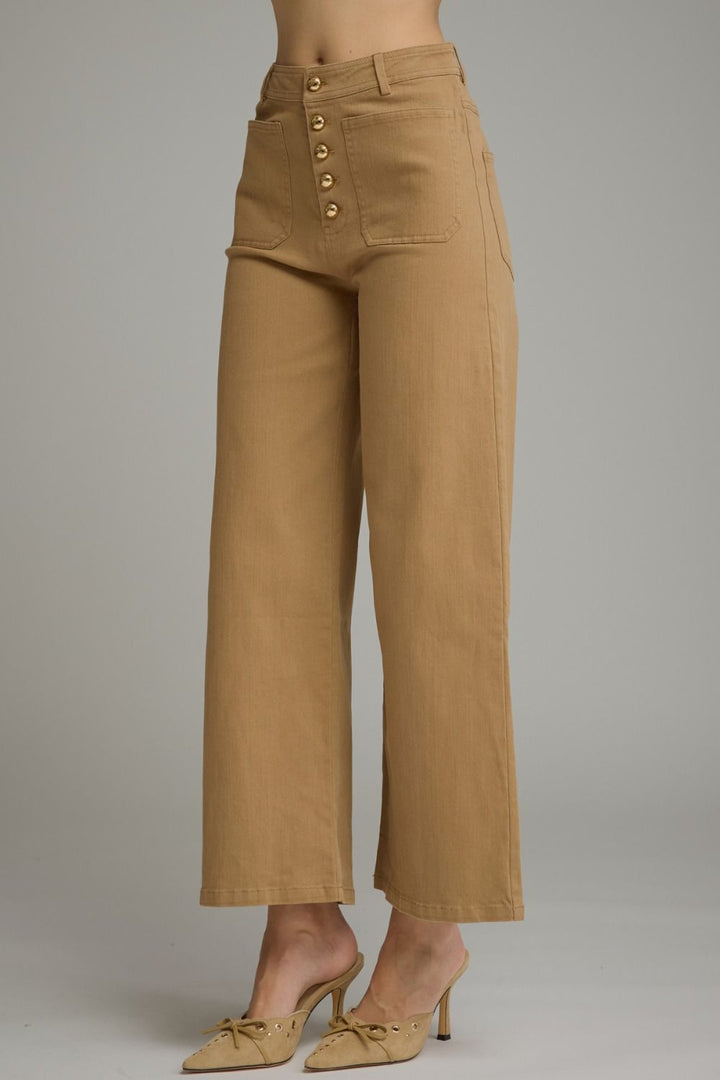 Button Fly Wide Leg Pant