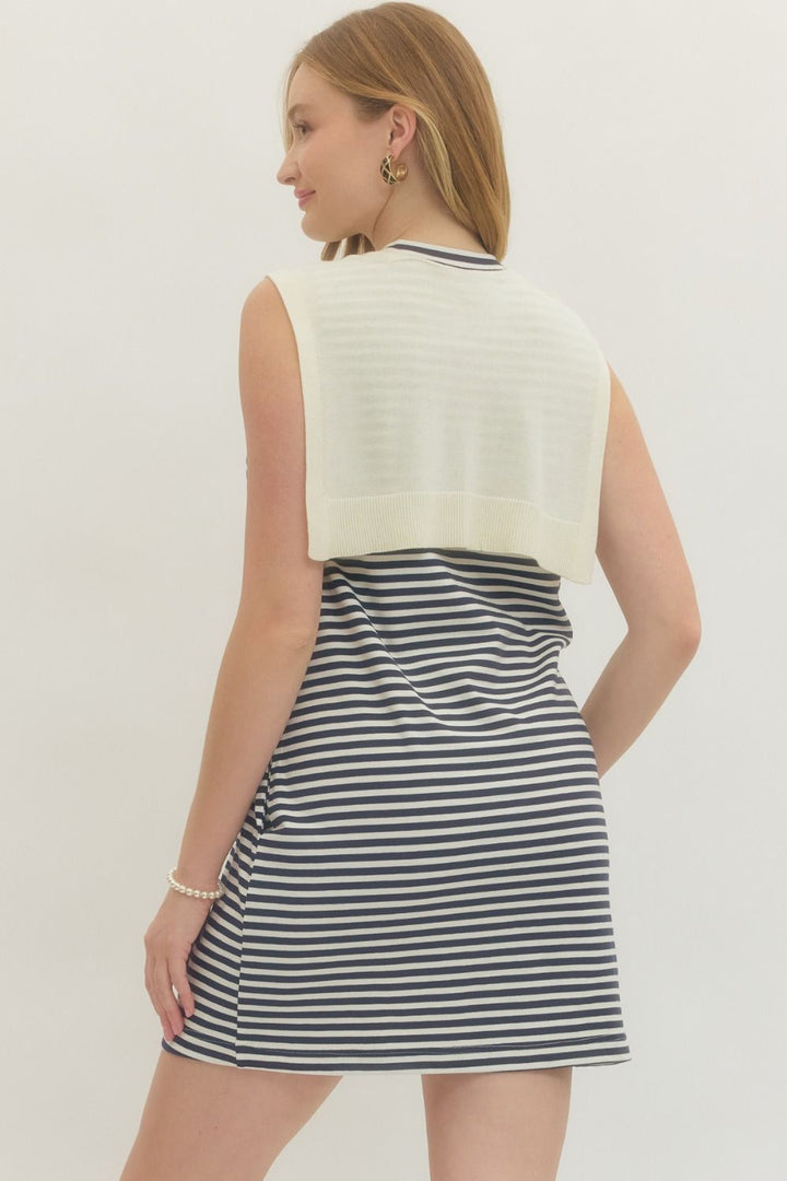 Nautical Striped Mini Dress with Chic Scarf Detail &amp; Pockets