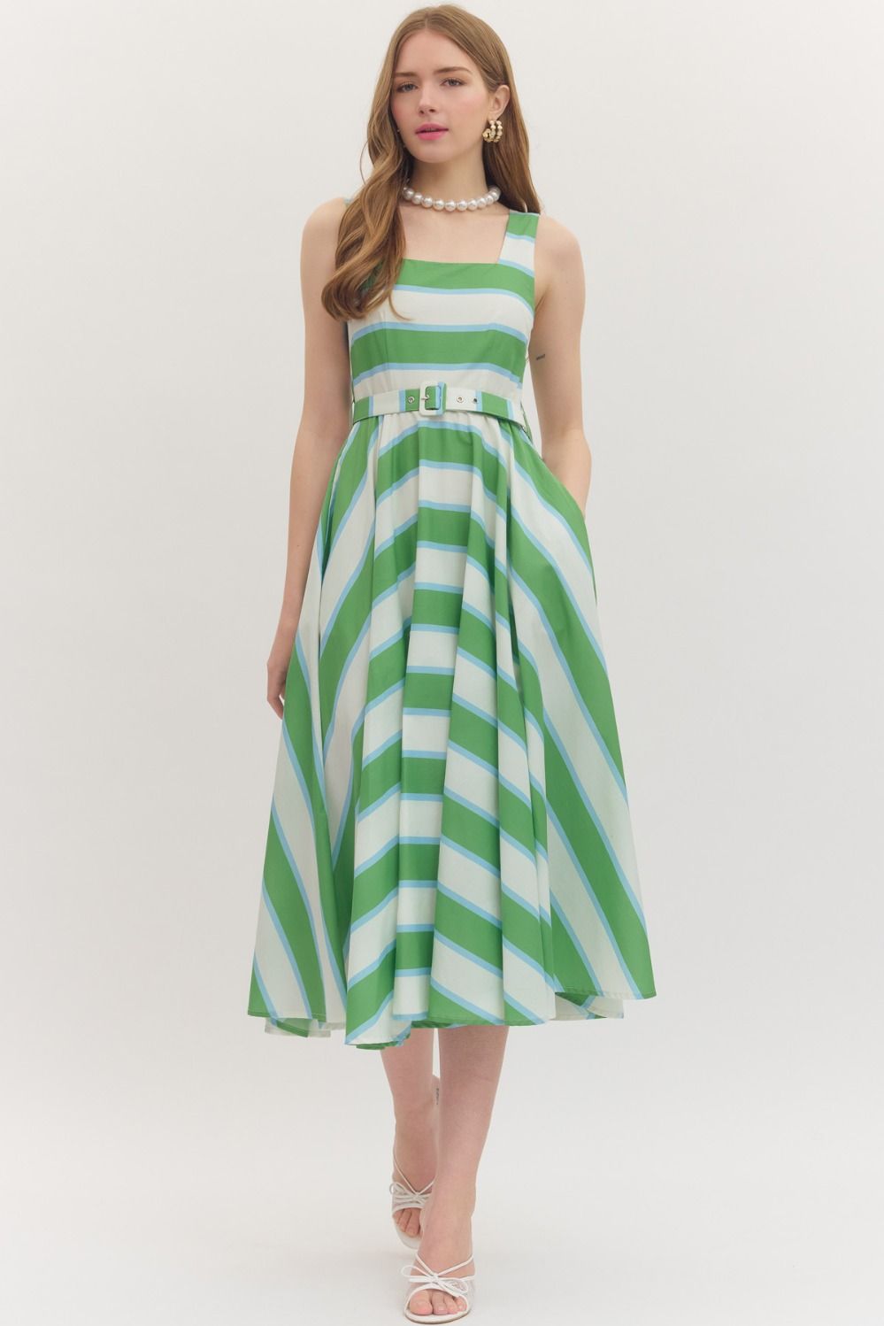 Striped Midi Dress Green