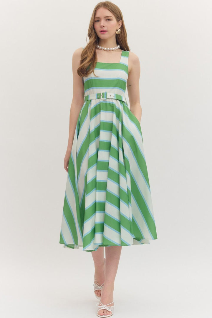 Striped Midi Dress Green