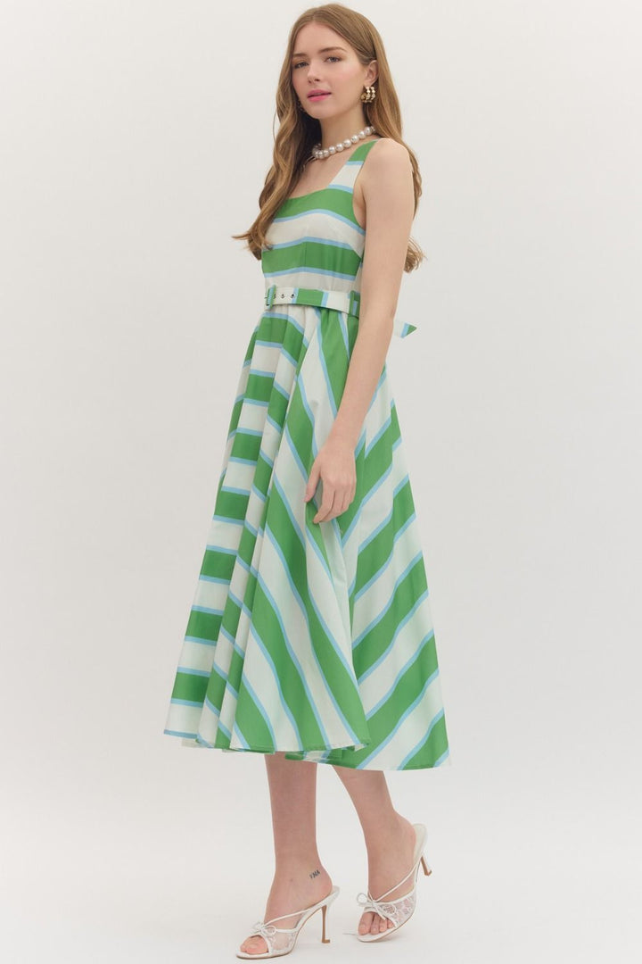 Striped Midi Dress Green