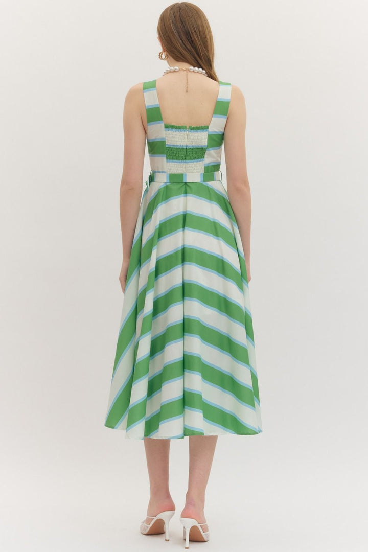 Striped Midi Dress Green