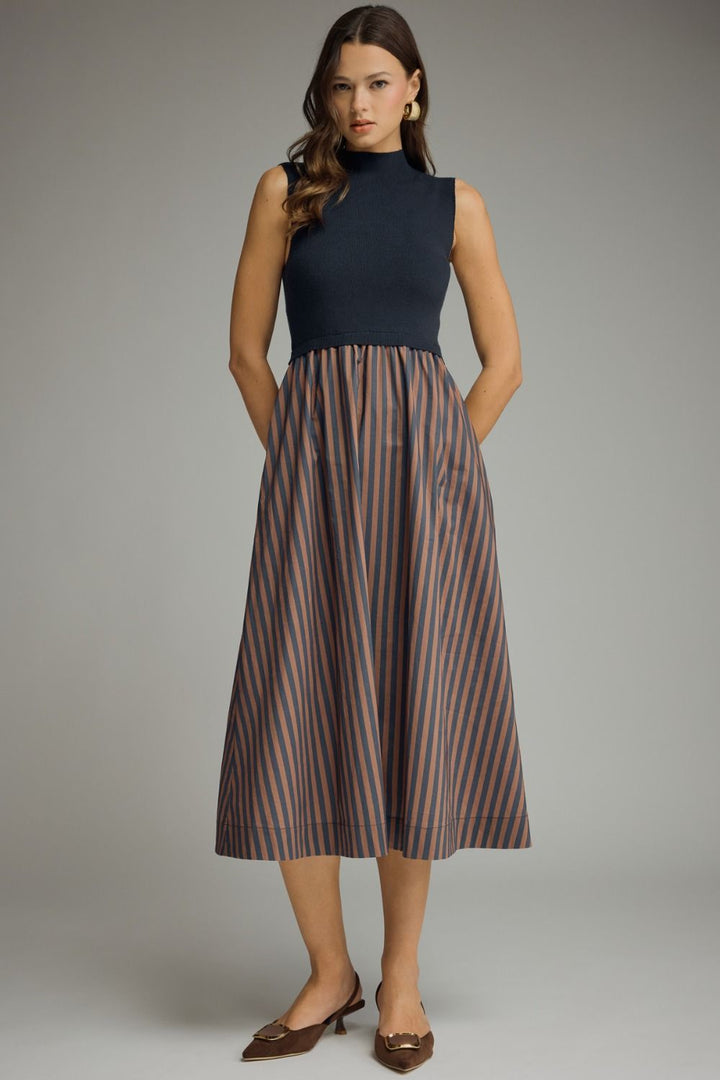 Mock Neck Sleeveless Midi Dress