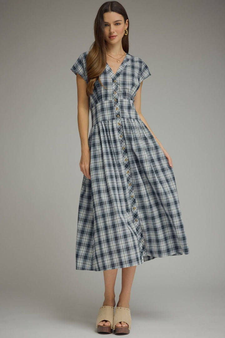 Midnight Gingham Midi Dress