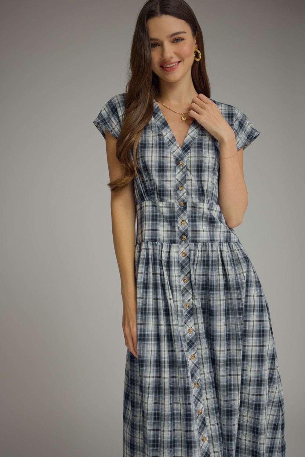 Midnight Gingham Midi Dress