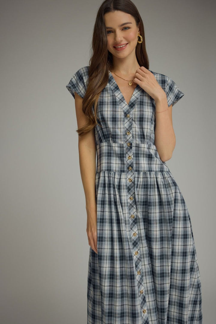 Midnight Gingham Midi Dress