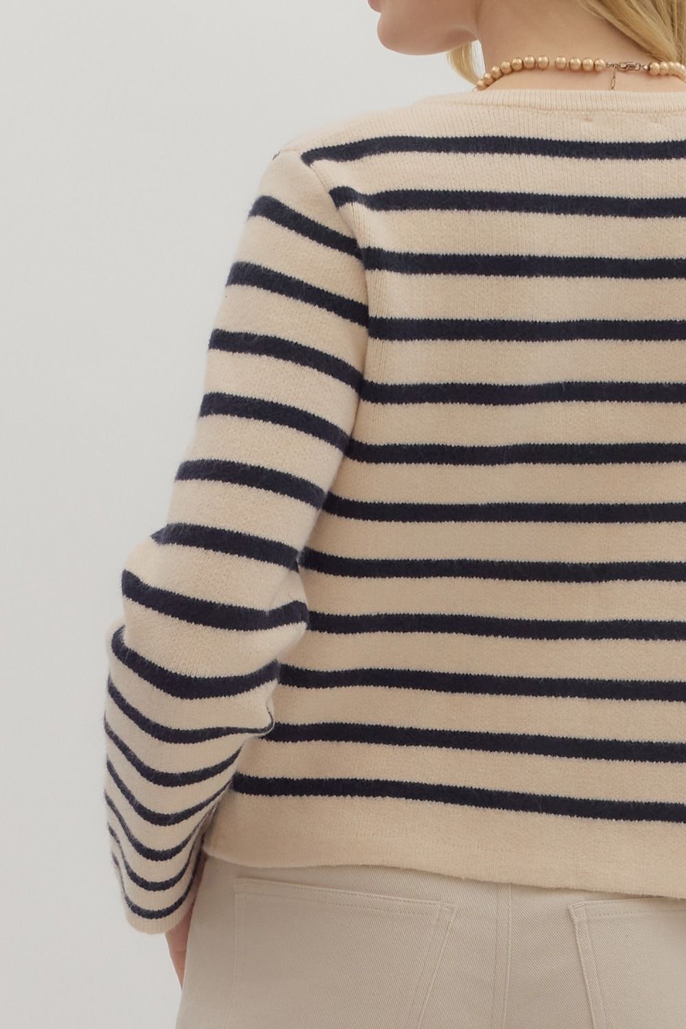 striped cardigan with gold buttons
