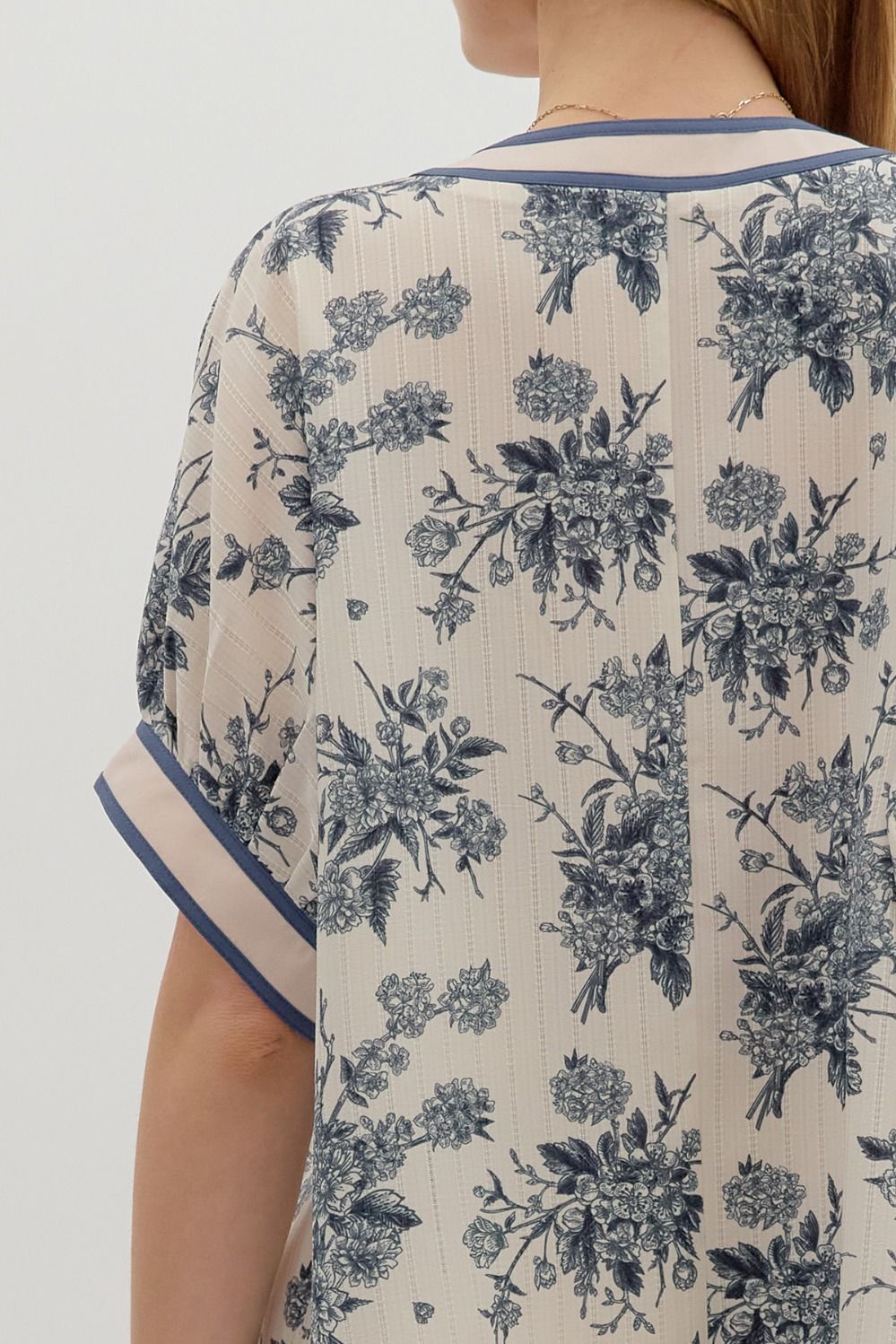 blue floral oversized pullover blouse 