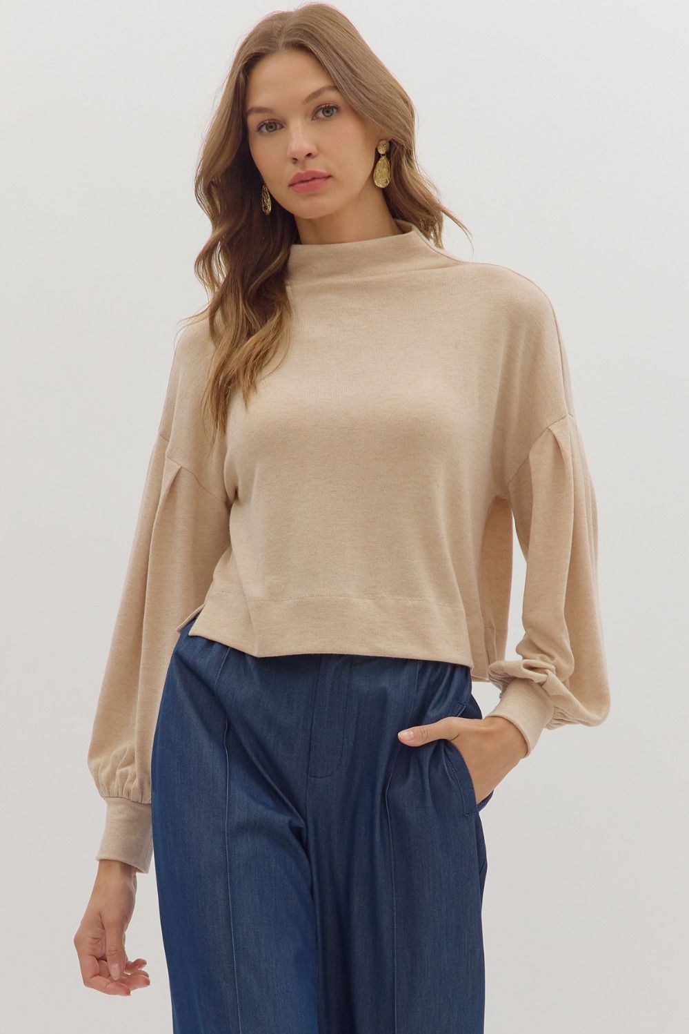 beige mock neck sweater top