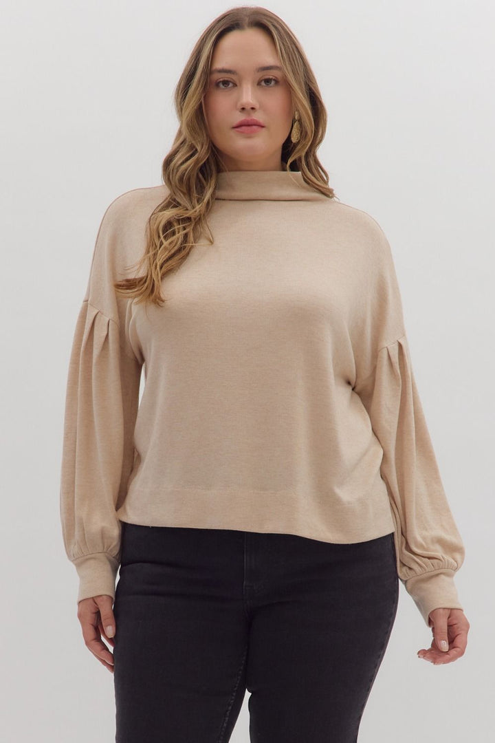 beige mock neck sweater top