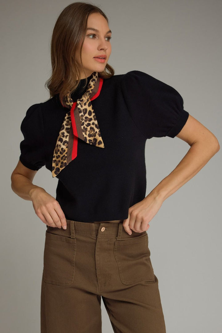 Entro Puff Sleeve Top with Scarf Detail