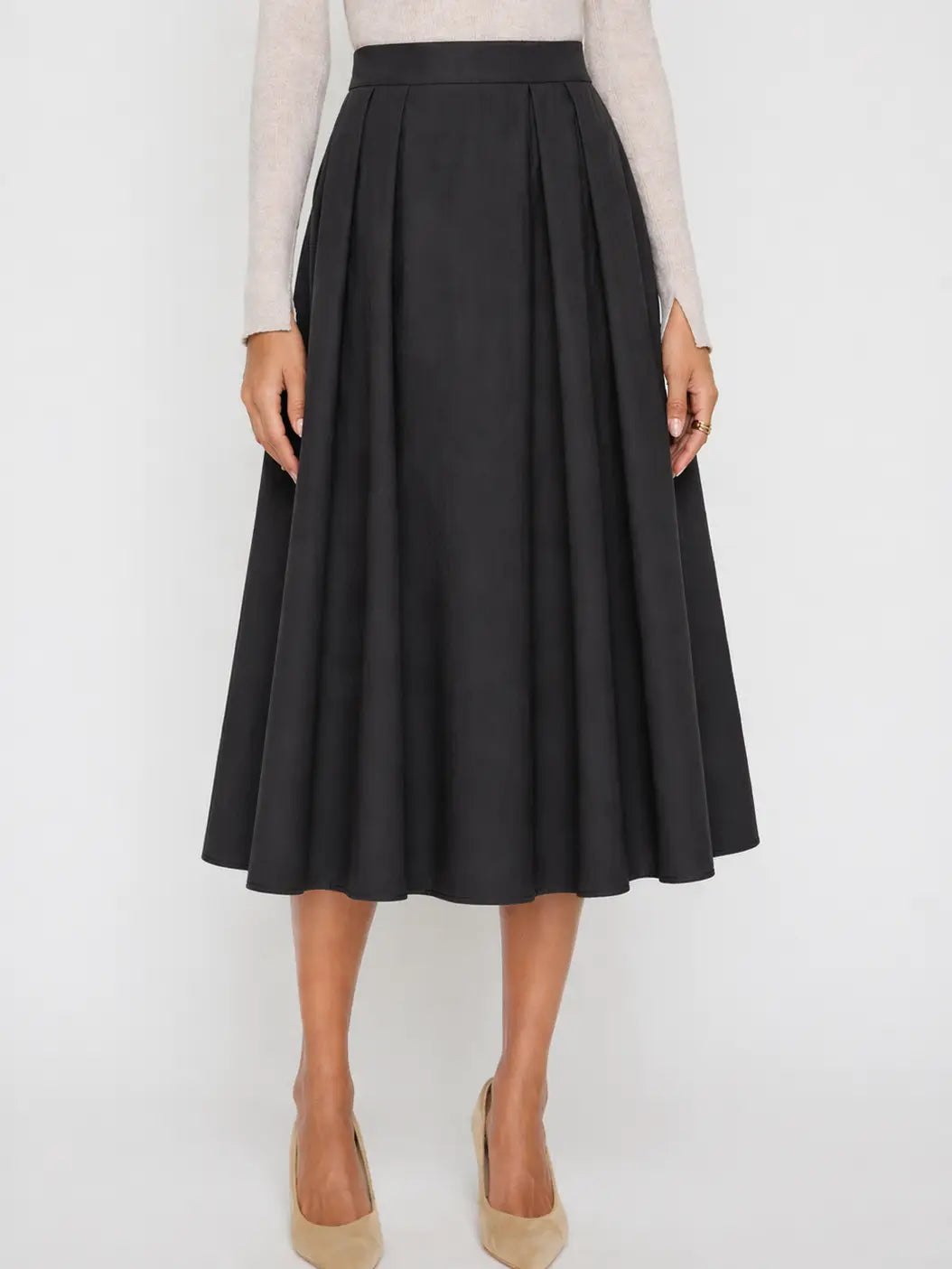Margot Classic Black Poplin Midi Skirt