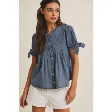 Sunny Day Washed Denim Pintuck Shirt