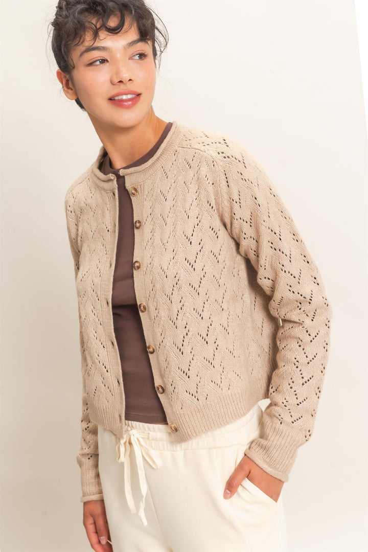 Pointelle Knit Button Front Cardigan