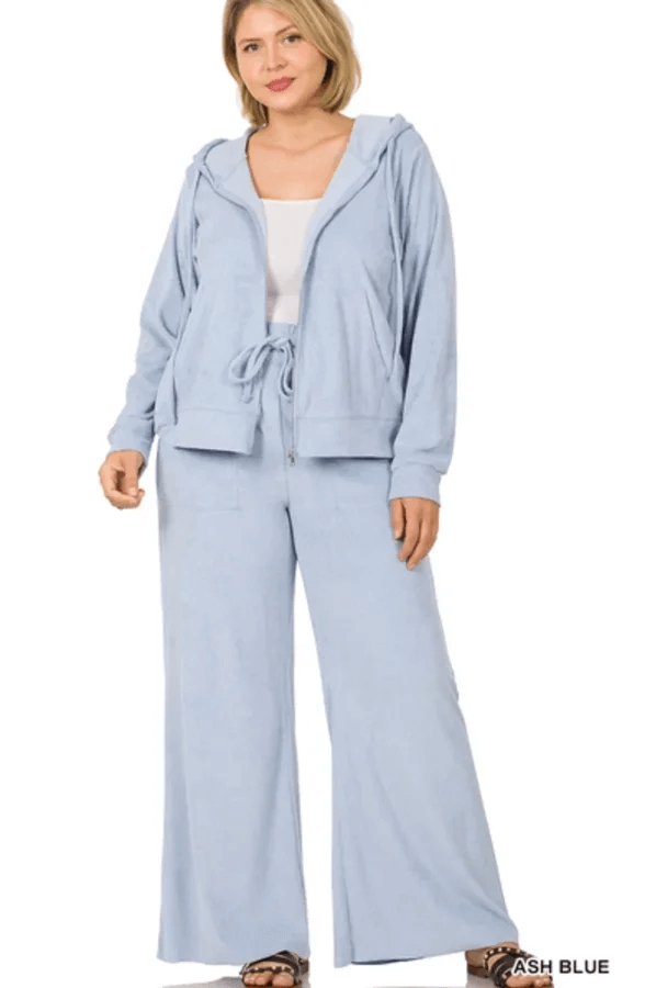 Sky Blue French Terry  Wide Leg Pants