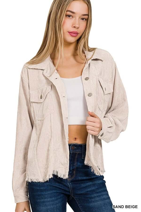 Distressed Corduroy Frayed Cropped Jacket