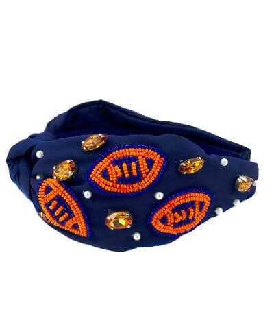 Game Day Football Beaded Headband  Blue &amp; Orange