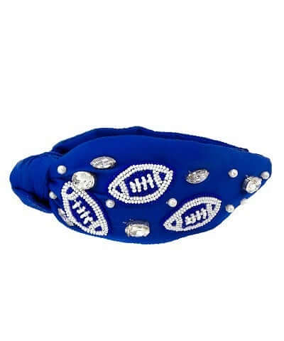 Game Day Football Beaded Headband  Blue