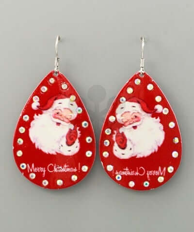 Small red Santa Claus teardrop earrings 