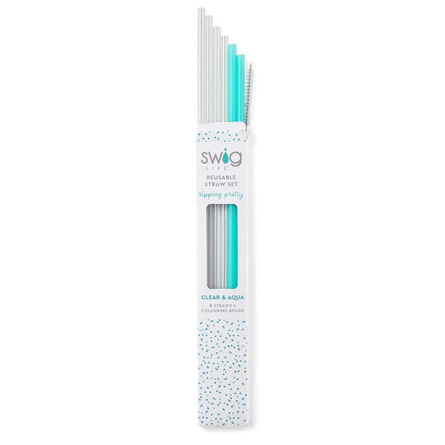 Clear + Aqua Reusable Straw Set