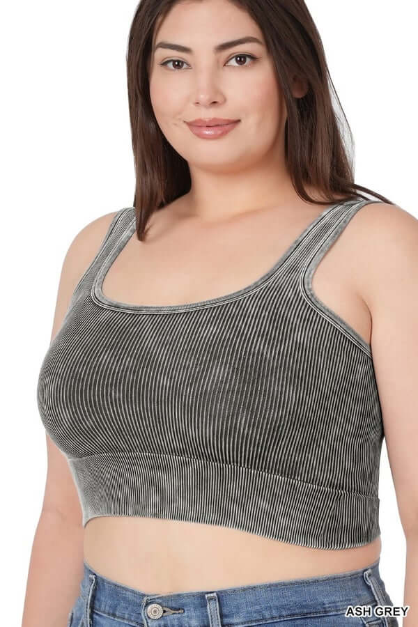 Nina Washed Ribbed Square Neck Cropped Tank