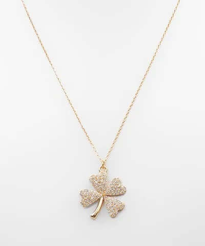 Pave Clover Pendant Necklace Clear