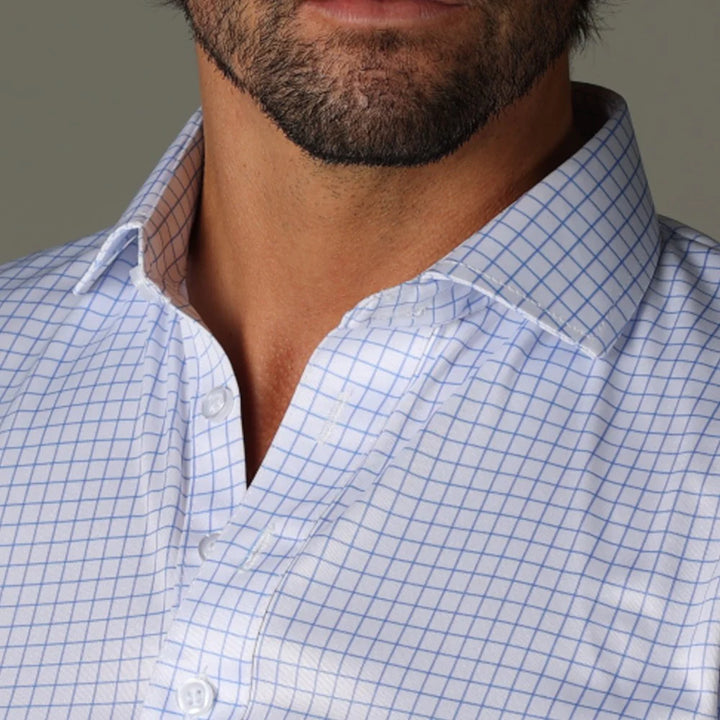 Collars &amp; Co. Semi-Spread Collar Polo Thin Blue Check