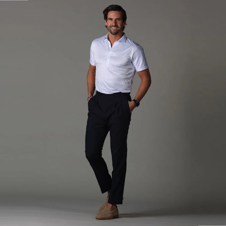 Collars &amp; Co. Semi-Spread Collar Polo Thin Blue Check
