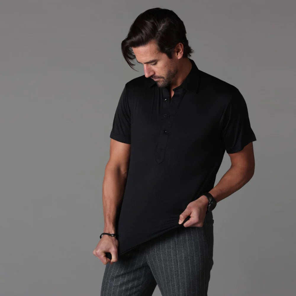 Collars & Co. Semi-Spread Collar Polo Black