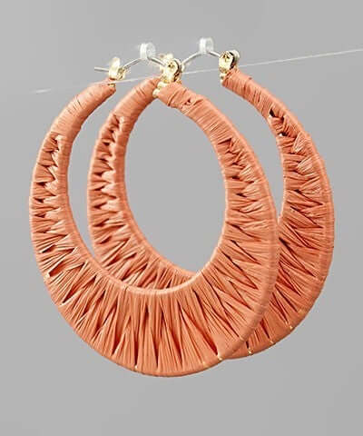 Raffia Wrapped Crescent Hoops Rust
