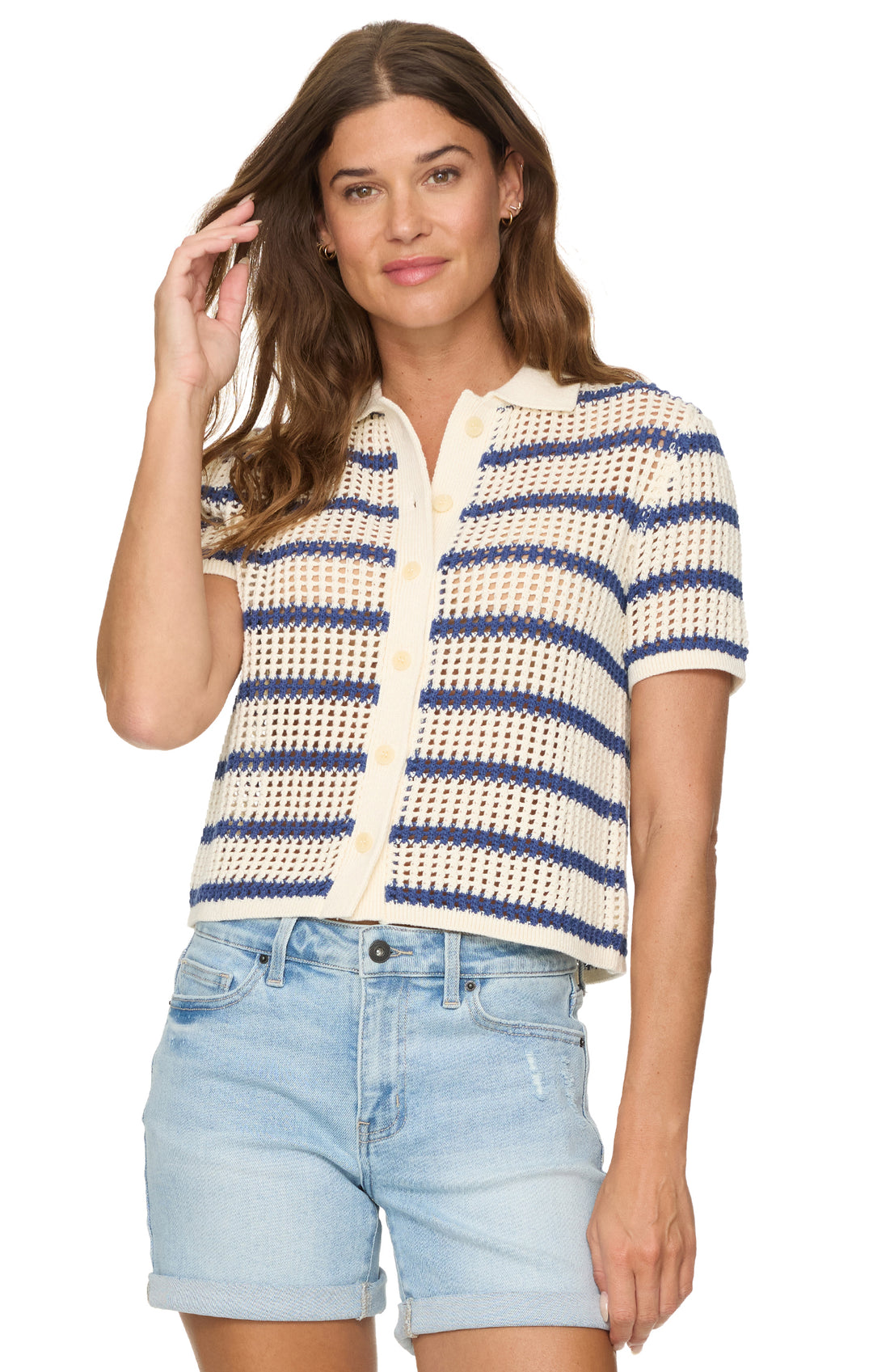 Hallie Striped Short Sleeve Sweater Shirt
