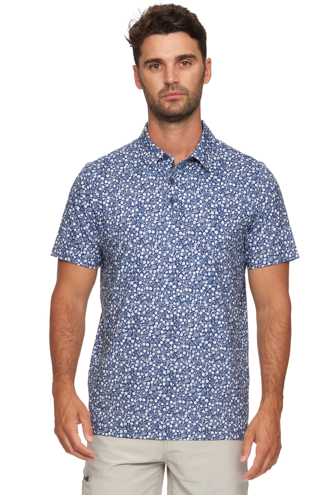 Cobbtown Floral Print Performance Polo Navy