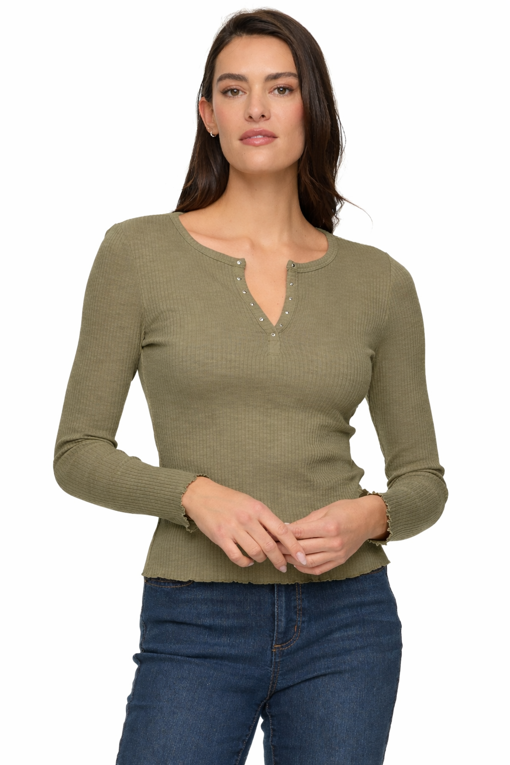 Arcadia Longsleeve Studded Rib Knit- Olive