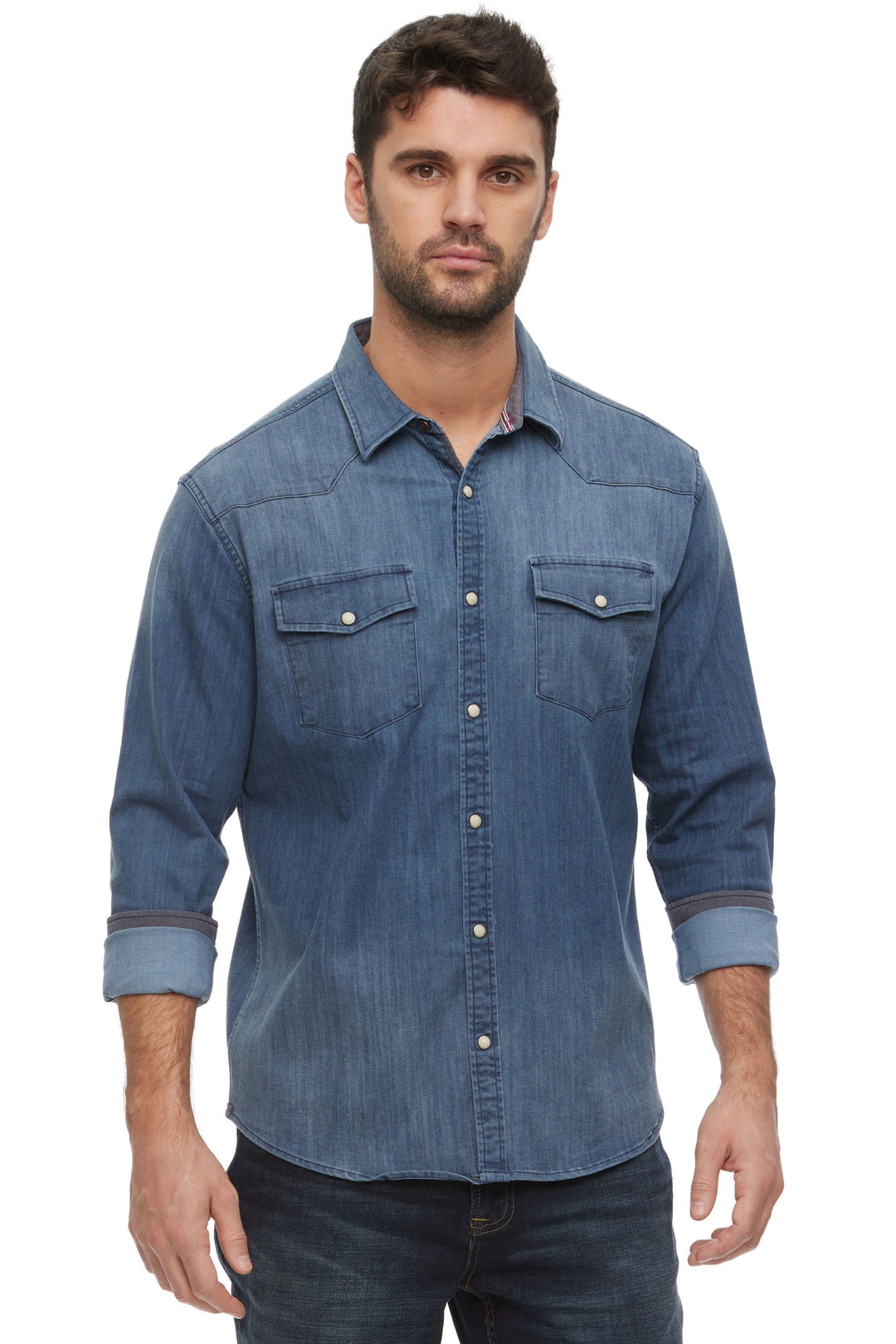 Sacramento Long Sleeve Stretch Chambray Western Shirt