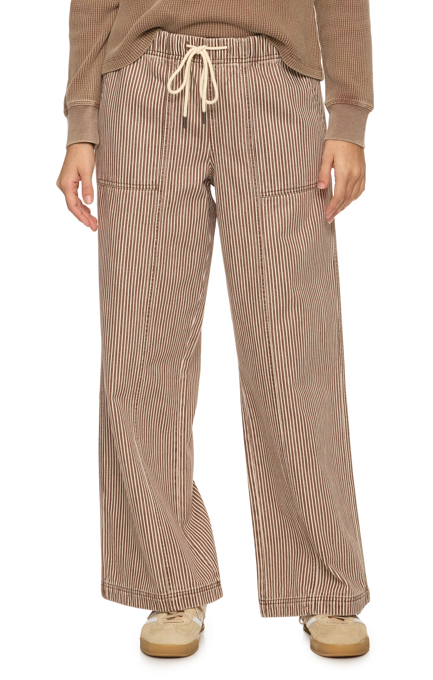Wide Leg Pull On Pant brown striped 