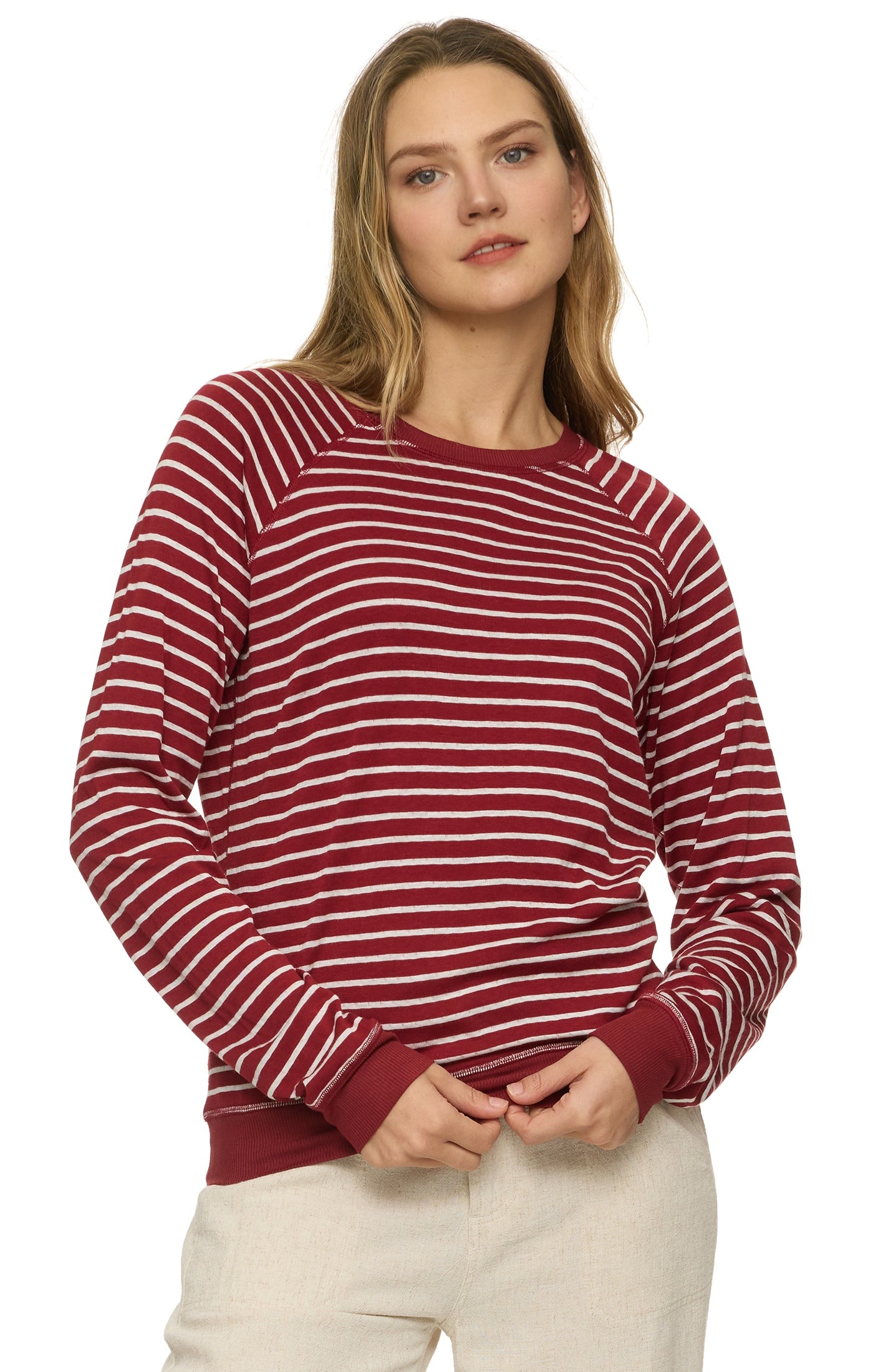 red and white striped reversible sweater longsleeve