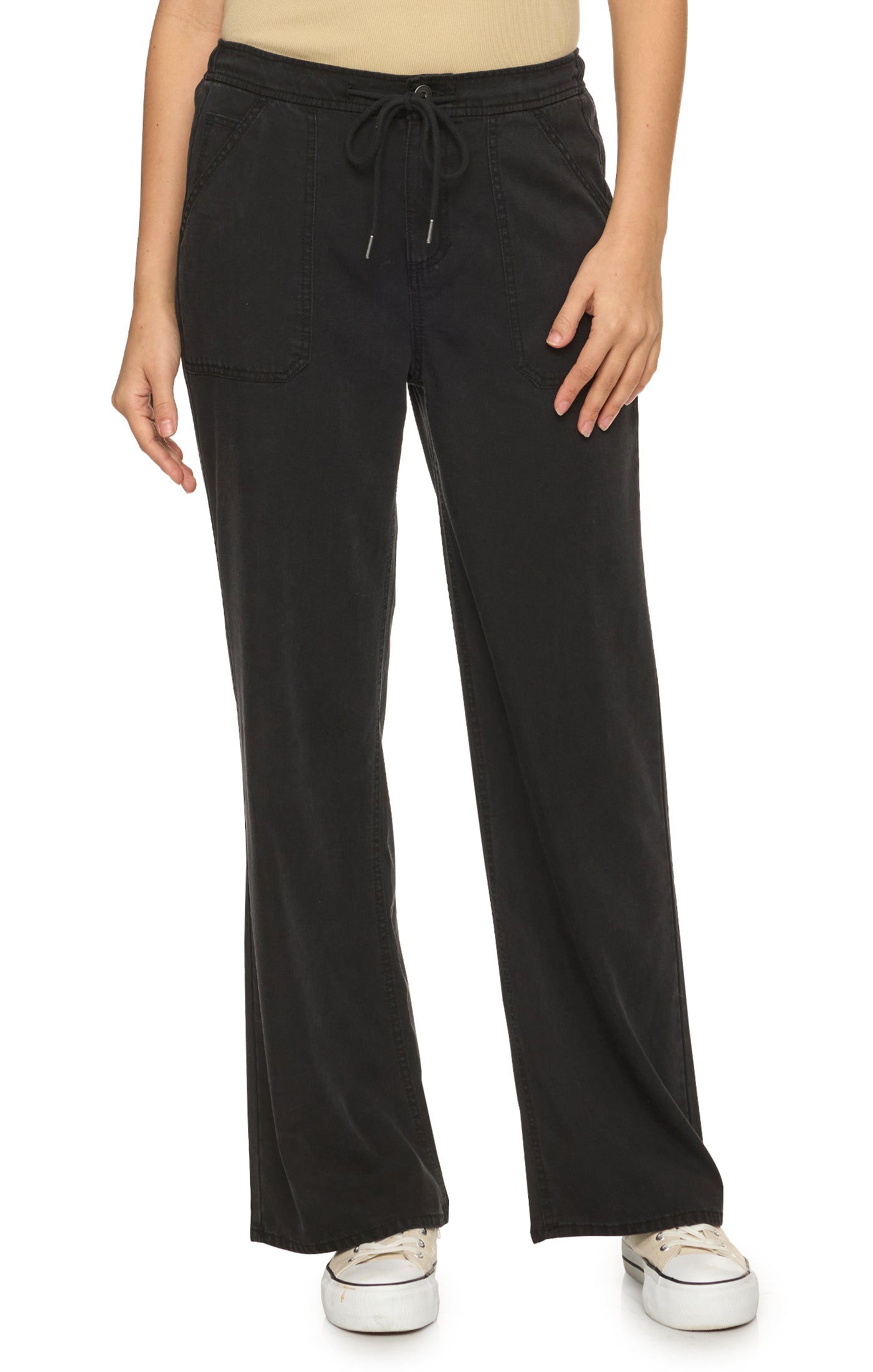 black drawstring wide leg lounge pant 