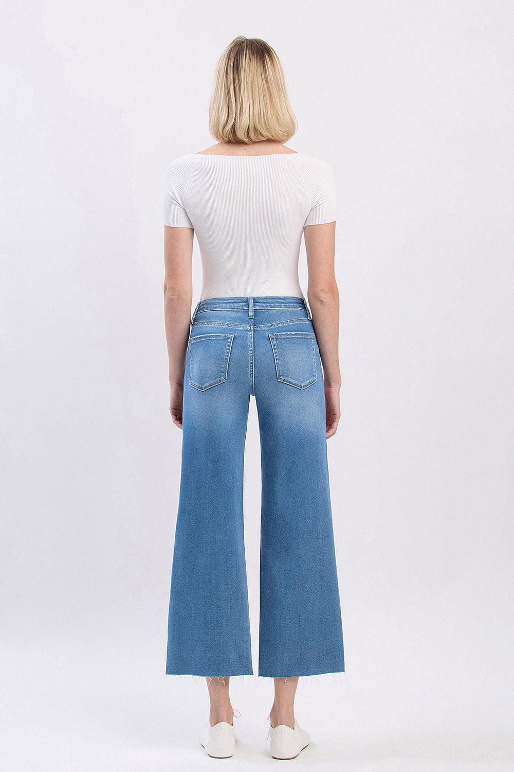 Vervet "Aileeah" High Rise Raw Hem Crop Slim Wide Leg Jean