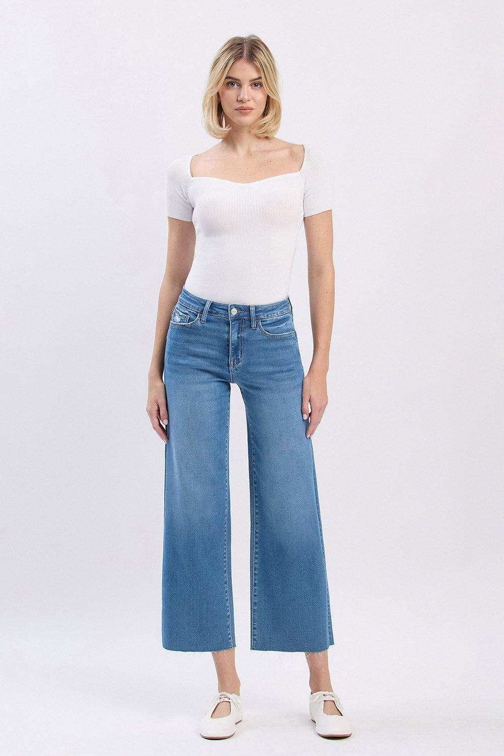 Vervet "Aileeah" High Rise Raw Hem Crop Slim Wide Leg Jean